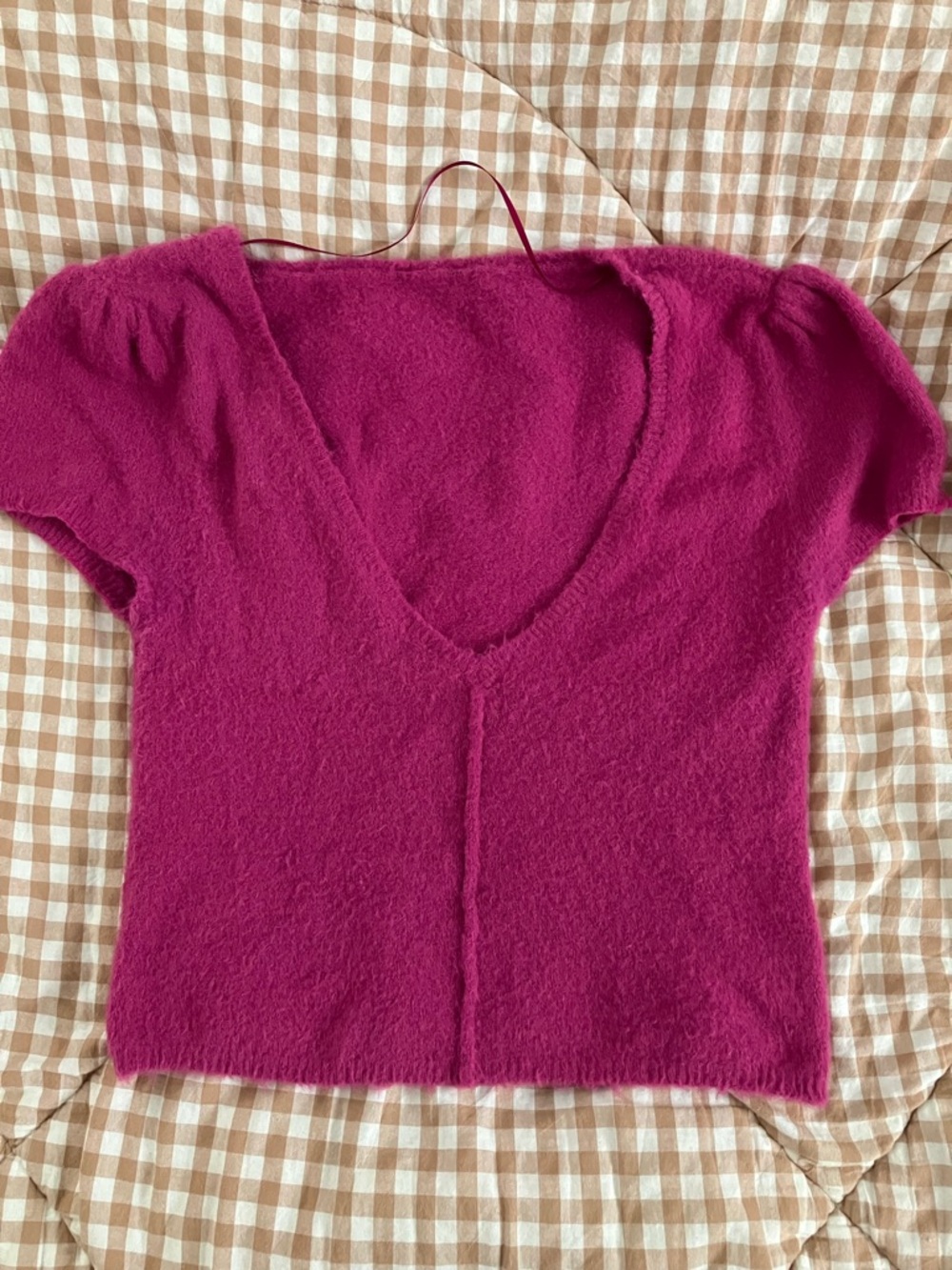 Urban Outfitters Fuchsia Plush V-Neck Knit Top
